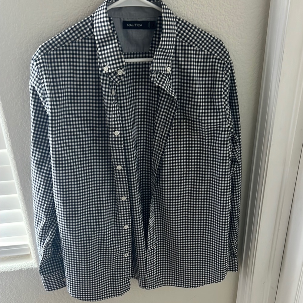 Nautica Black and White Checkered Dress Shirt